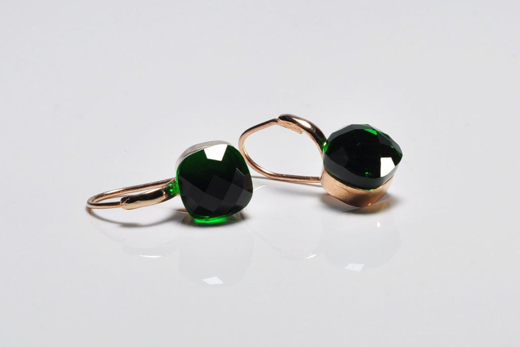 Handmade Genuine Natural Jade Silver Earring,Jade Earring Jewelry,Rose Silver Band Jade Earring,Crystal Cut Earring,Stud Earring,Handcrafted