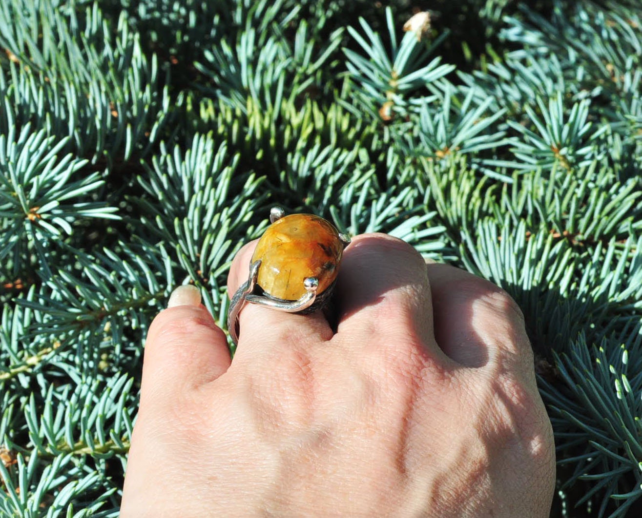Handmade Amber Silver Ring, Handcrafted Amber Jewelry, 925 Silver Band Amber Ring,Gift for her