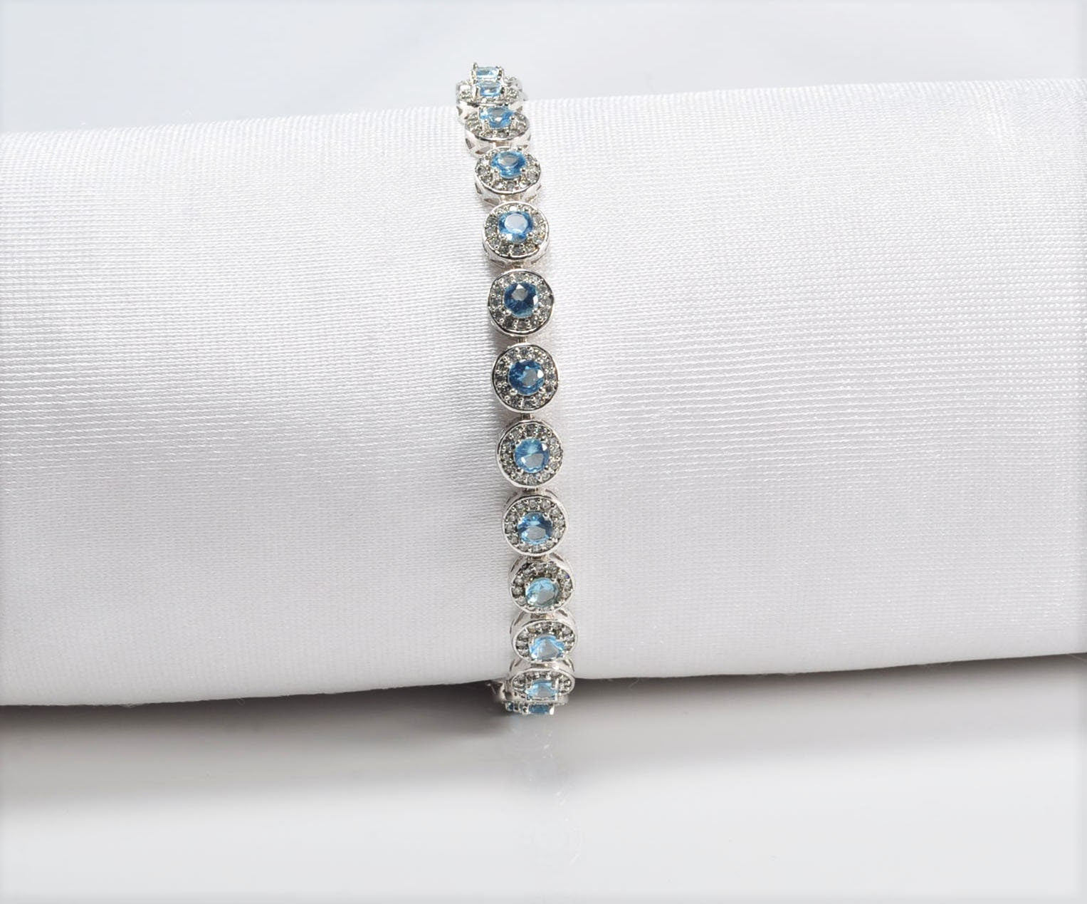 Handmade Aquamarine and Zircon 925 Sterling Silver Bracelet