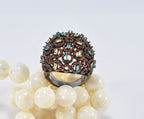 Handmade Aquamarine and Citrine Silver Ring, Handcrafted Aquamarine and Citrine Jewelry, Black Silver Band Aquamarine and Citrine Ring