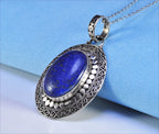 Handmade Genuine Natural Lapis Lazuli Silver Necklace,Lapis Lazuli Jewelry,Lapis Lazuli Gemstone Necklace,Oval Cut Pendant,Handcrafted