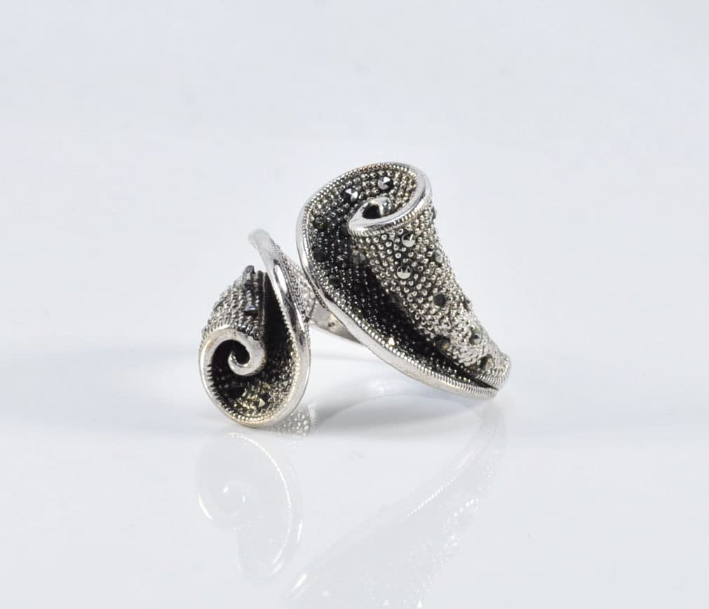 Handmade Marcasite Silver Ring, Handcrafted Marcasite Jewelry,Wedding Ring Gift, 925 Sterling Silver Marcasite Ring,Gift for her