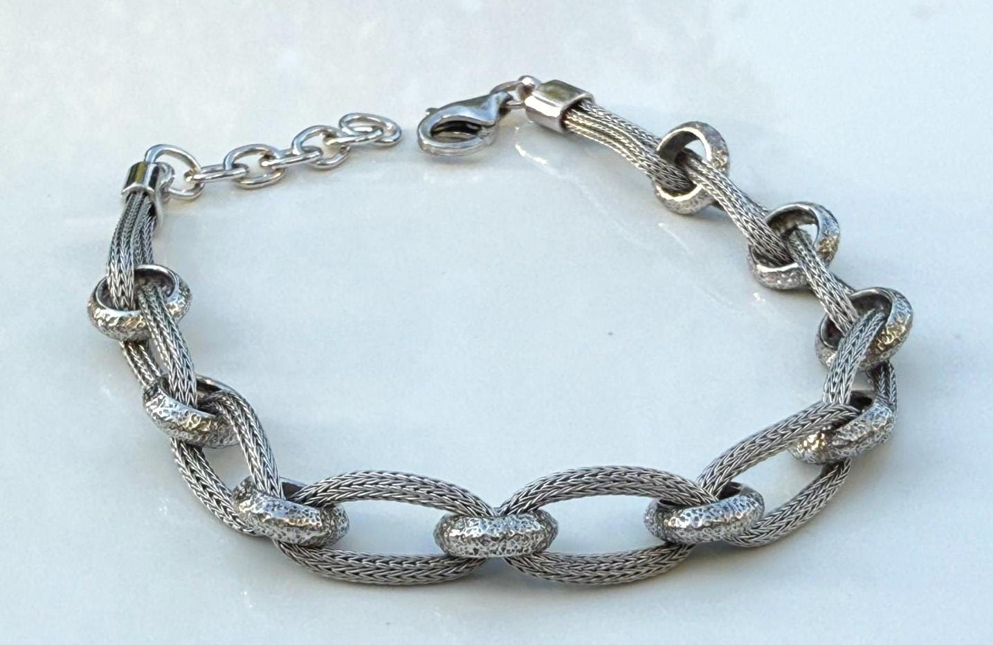 Handcrafted Sterling Silver Interwoven Link Bracelet: Elegant Silver Jewelry