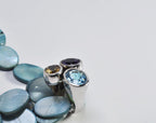 Handmade Aquamarine Amethyst Citrine Sterling Silver Ring, 925 Band Gemstone Ring
