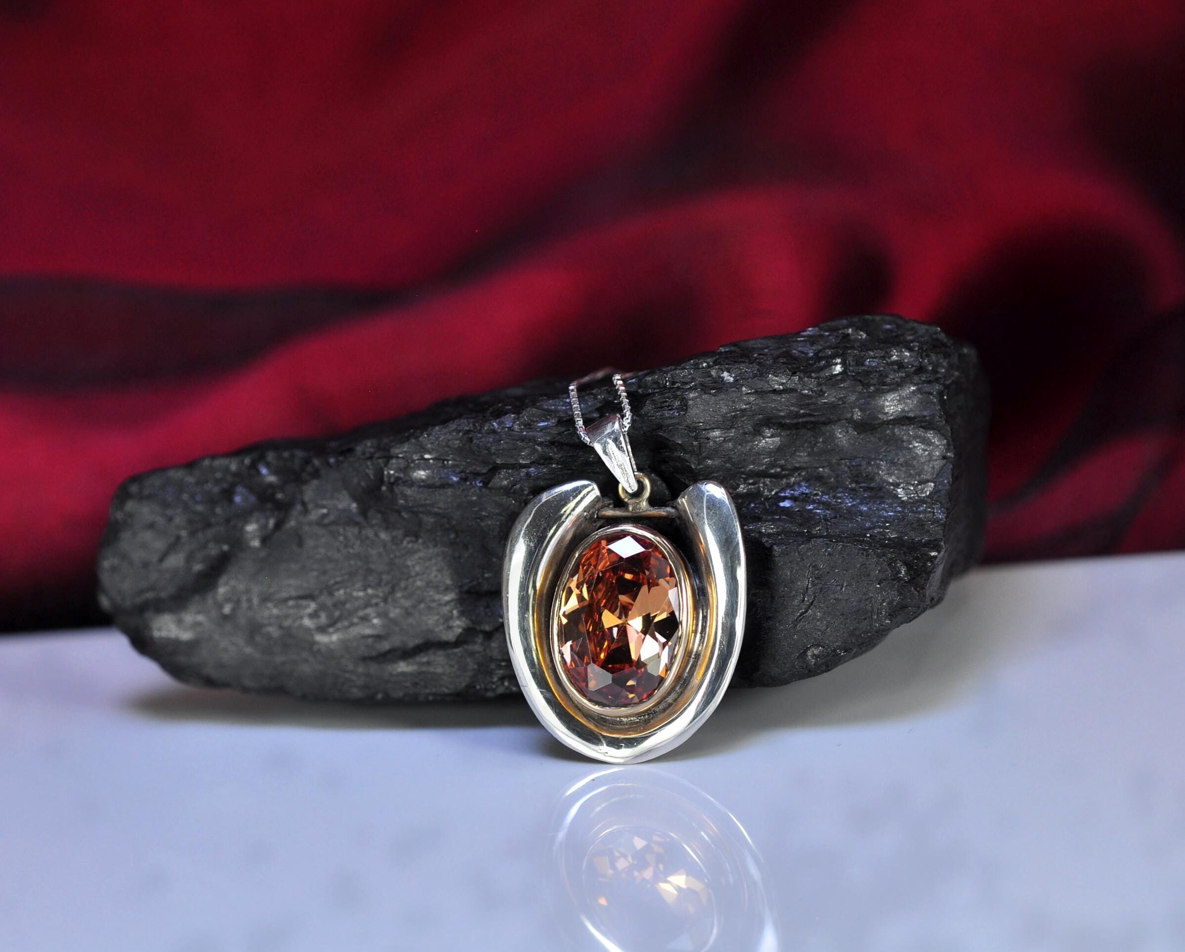 Handmade Genuine Citrine Silver Necklace, Handcrafted Citrine Gemstone Pendant,Gift for Her