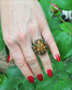 Handmade Aquamarine and Citrine Silver Ring, Handcrafted Aquamarine and Citrine Jewelry, Black Silver Band Aquamarine and Citrine Ring