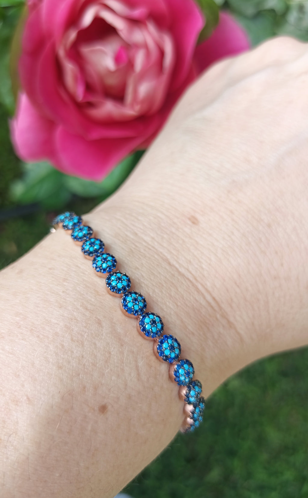 Elegant Neon Gemstone Bracelet – Unique Handmade Rose Silver Jewelry for Women