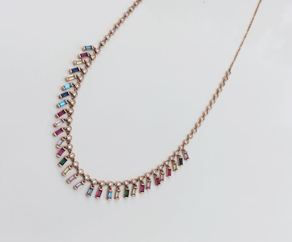 Elegant Multicolor Zircon Pendant Necklace – Authentic Rose Silver Jewelry