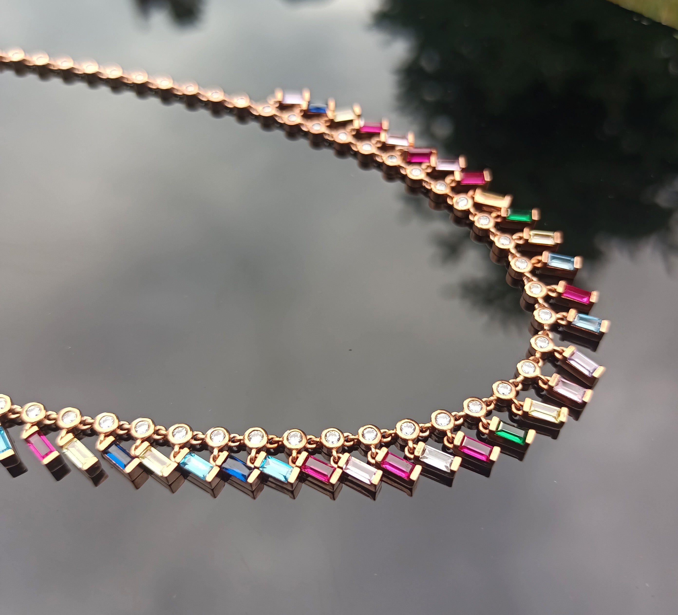 Elegant Multicolor Zircon Pendant Necklace – Authentic Rose Silver Jewelry