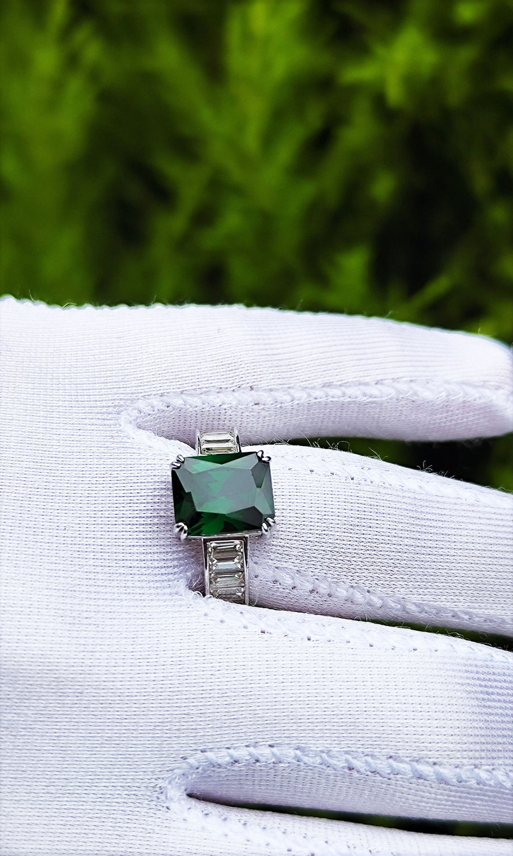 Handmade Emerald & Baguette Zircon Ring – 925 Sterling Silver Jewelry