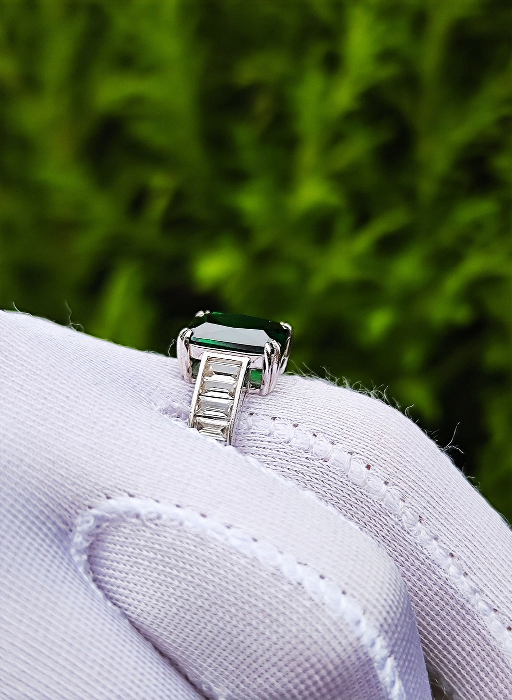 Handmade Emerald & Baguette Zircon Ring – 925 Sterling Silver Jewelry