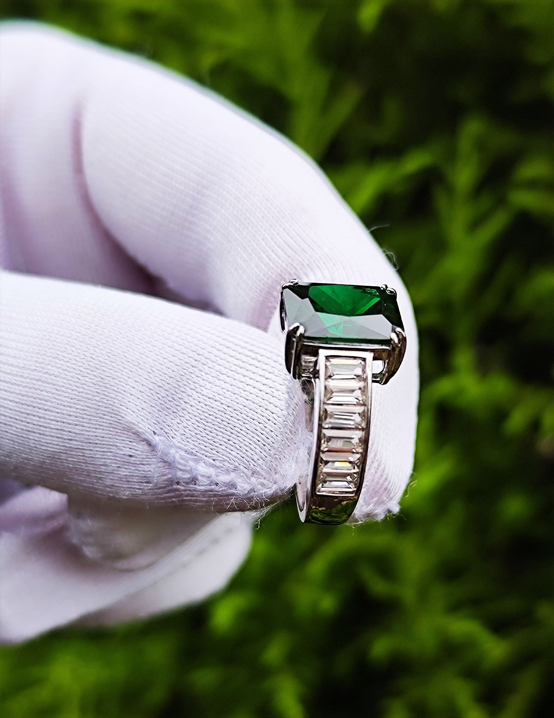 Handmade Emerald & Baguette Zircon Ring – 925 Sterling Silver Jewelry