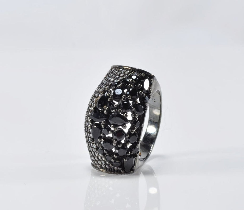Handmade Zircon and Onyx Silver Ring, Handcrafted Zircon and Onyx Jewelry,Wedding Ring Gift, Black Silver Zircon and Onyx Ring,Gift for her
