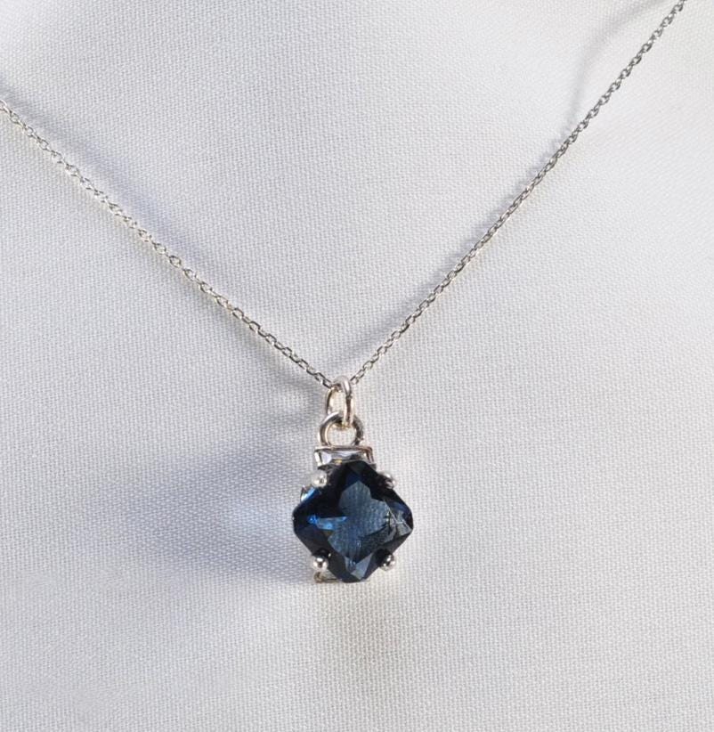 Handmade London Blue  Silver Necklace,925 Sterling Silver Genuine Authentic Necklace, London Blue  Gemstone Jewelry Gift for Her