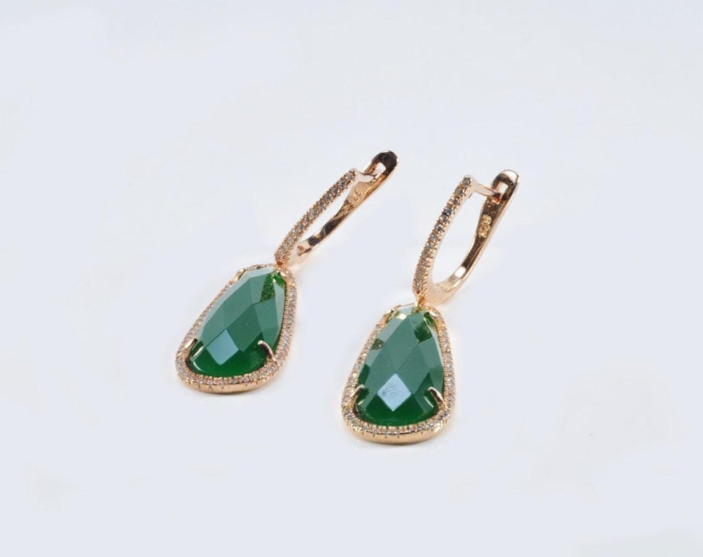 Handmade Rose Silver Jade Earrings with Zircon