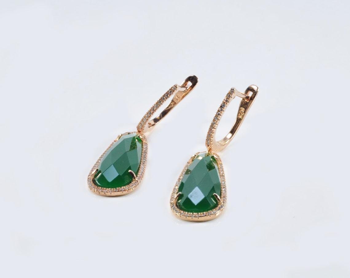 Handmade Rose Silver Jade Earrings with Zircon