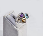 Handmade Aquamarine Amethyst Citrine Sterling Silver Ring, 925 Band Gemstone Ring