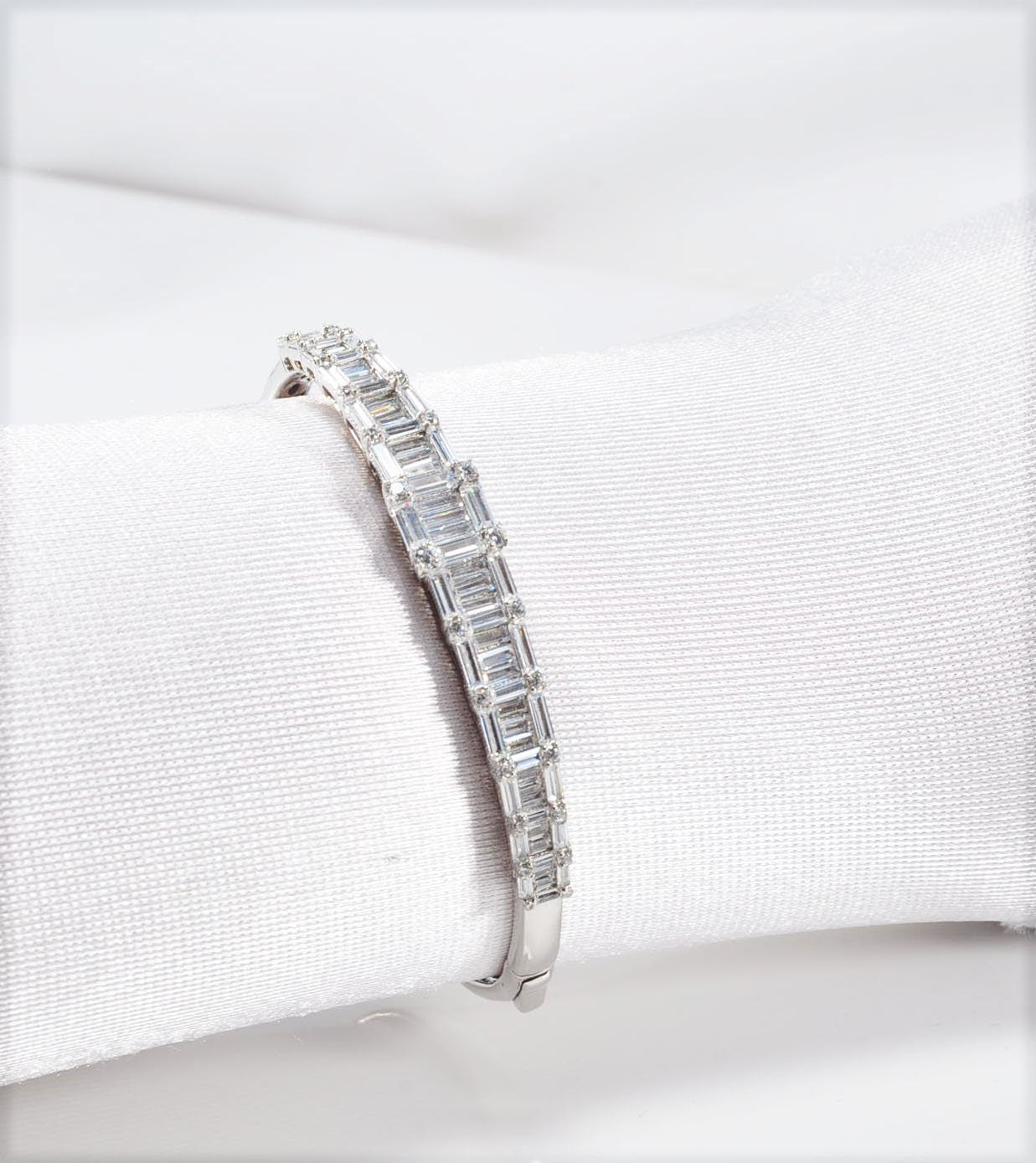 Handmade Baguette Zircon 925 Sterling Silver Bracelet, Wedding Jewelry