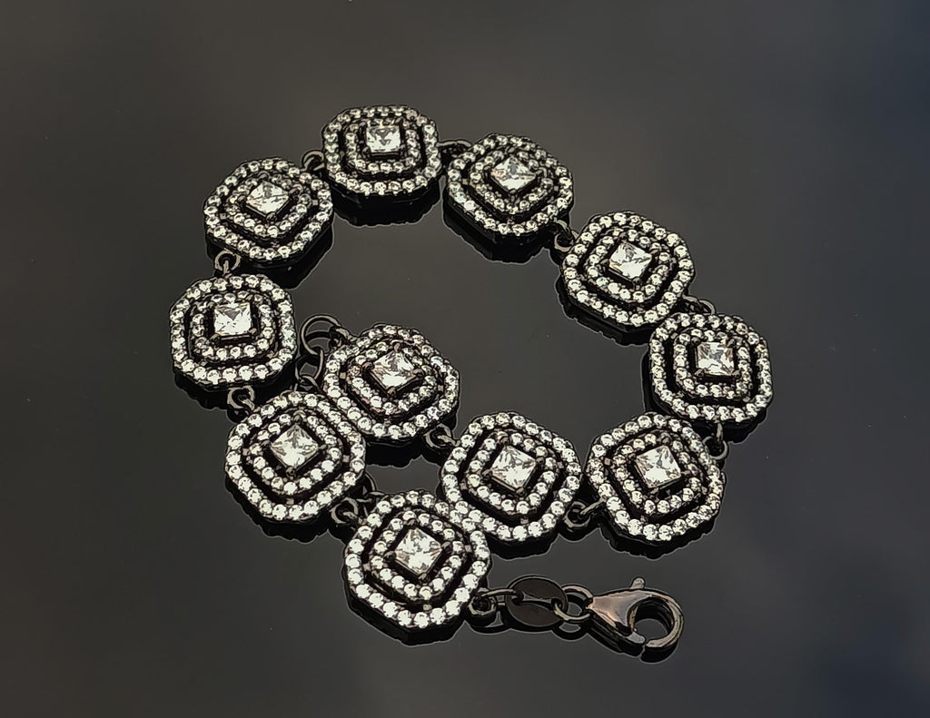 Handmade Zircon Gemstone Bracelet: Black Silver Jewelry Gift