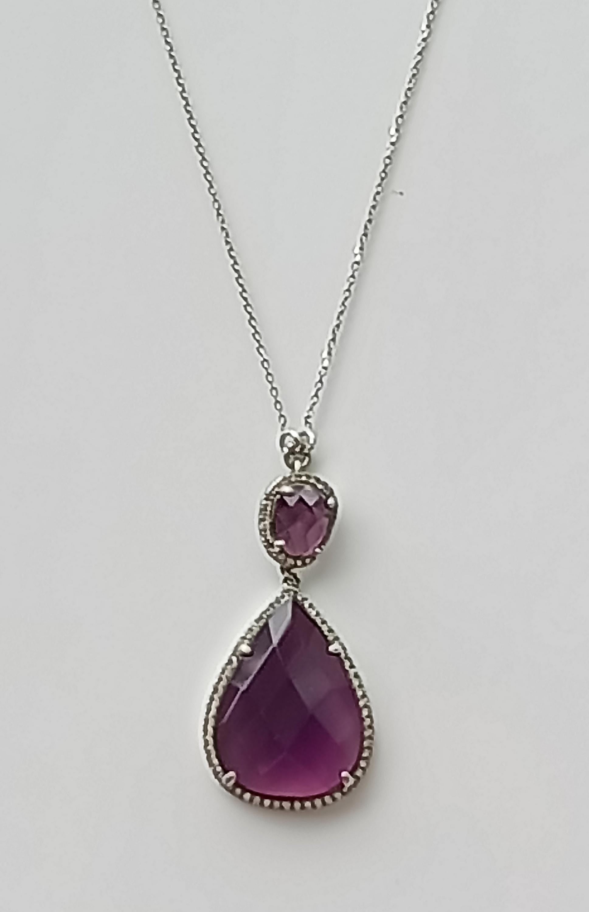 Amethyst & Zircon 925 Sterling Silver Necklace - Handmade