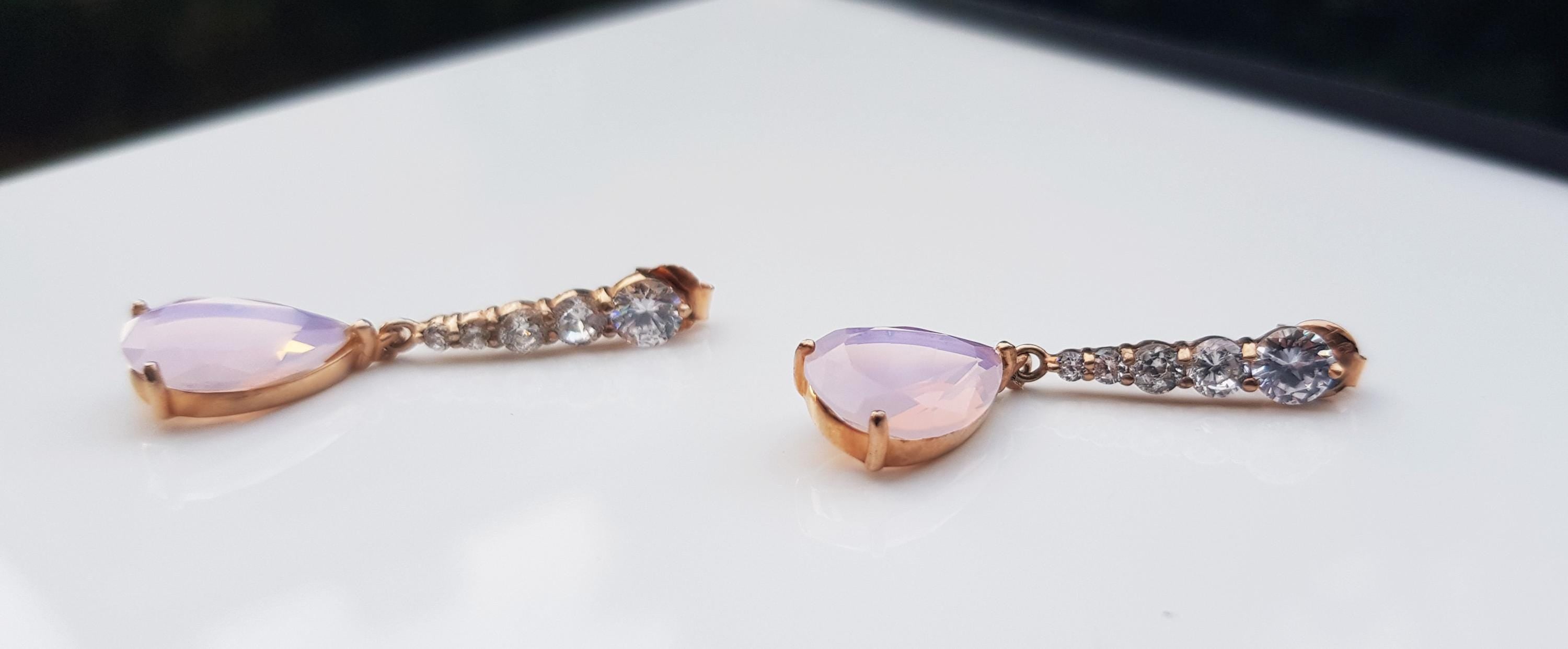 Handmade Rose Quartz & Zircon Earrings: Rose Silver Jewelry