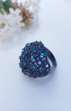 Handmade Aquamarine Emerald Black Silver Ring: Artisan Gemstone Jewelry