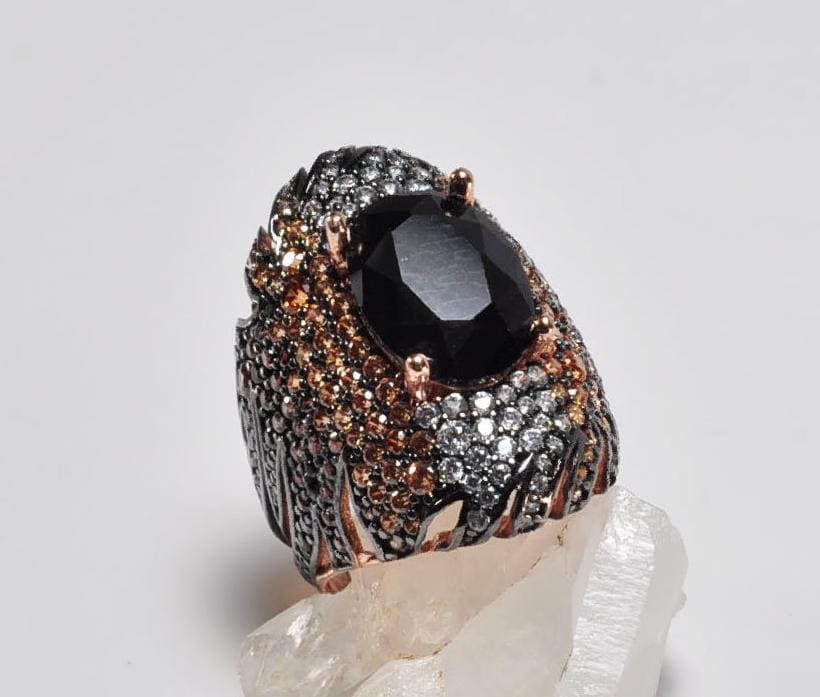 Handmade Onyx and Zircon Silver Ring, Handcrafted Onyx and Zircon Jewelry,Wedding Ring Gift, 925 Silver Onyx and Zircon Ring,Gift for her