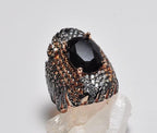 Handmade Onyx and Zircon Silver Ring, Handcrafted Onyx and Zircon Jewelry,Wedding Ring Gift, 925 Silver Onyx and Zircon Ring,Gift for her