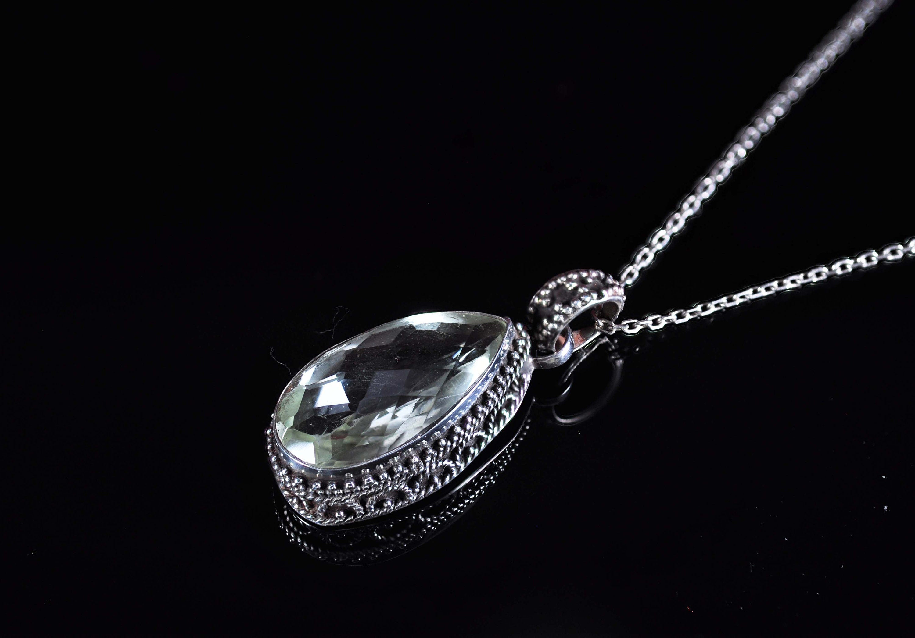 Green Topaz Silver Necklace,925 Sterling Silver Genuine Authentic Necklace, Green Topaz Gemstone Handmade Jewelry Gift for Her