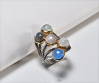 Handmade Tourmaline Moonstone Labradorite Pink Quartz and Aquamarin Silver Ring,Multistone Silver Jewelry,Genuine Gemstone Ring,Gift for her