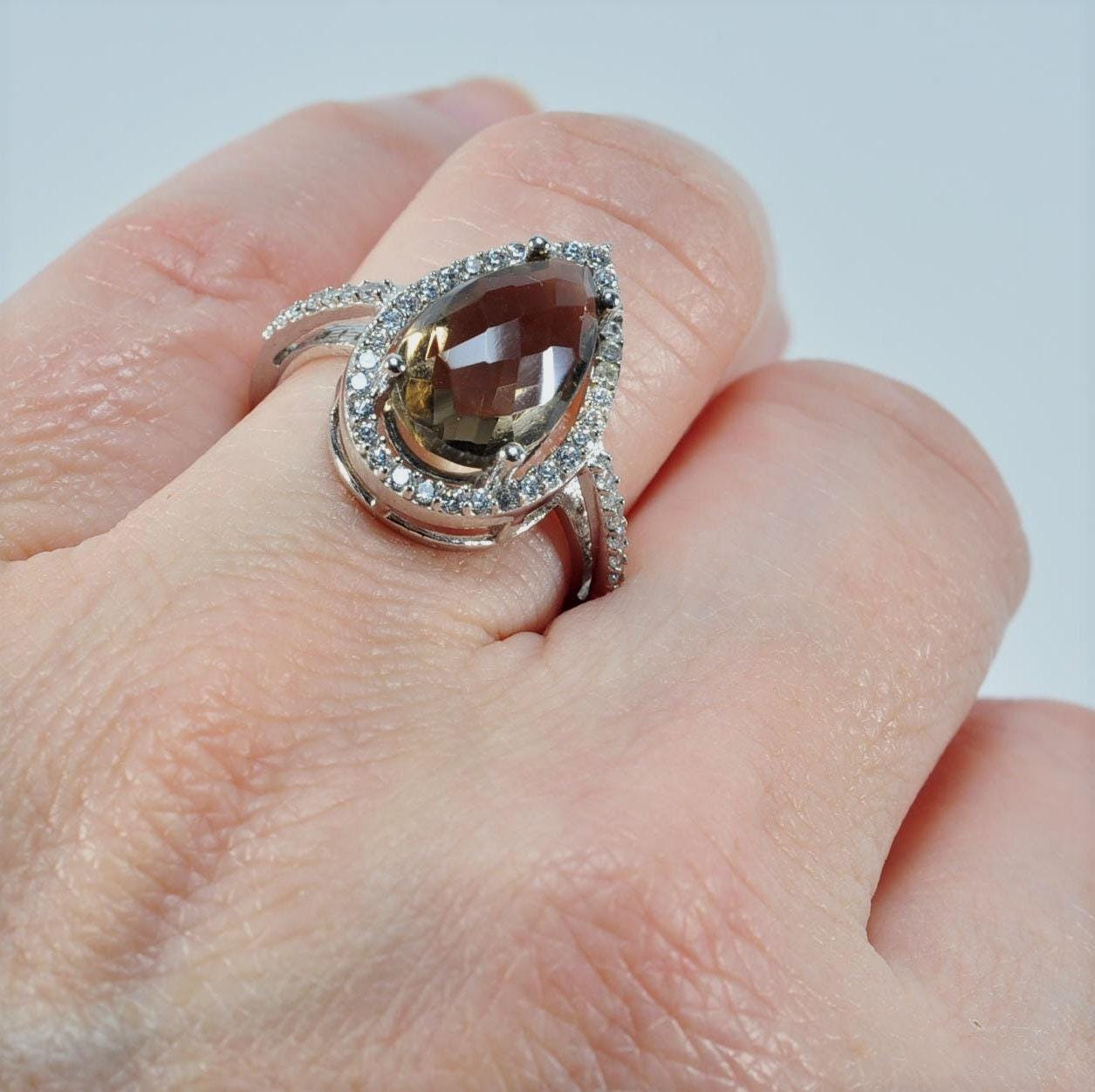 Handmade Citrine and Zircon Silver Ring: Artisan Jewelry Gift