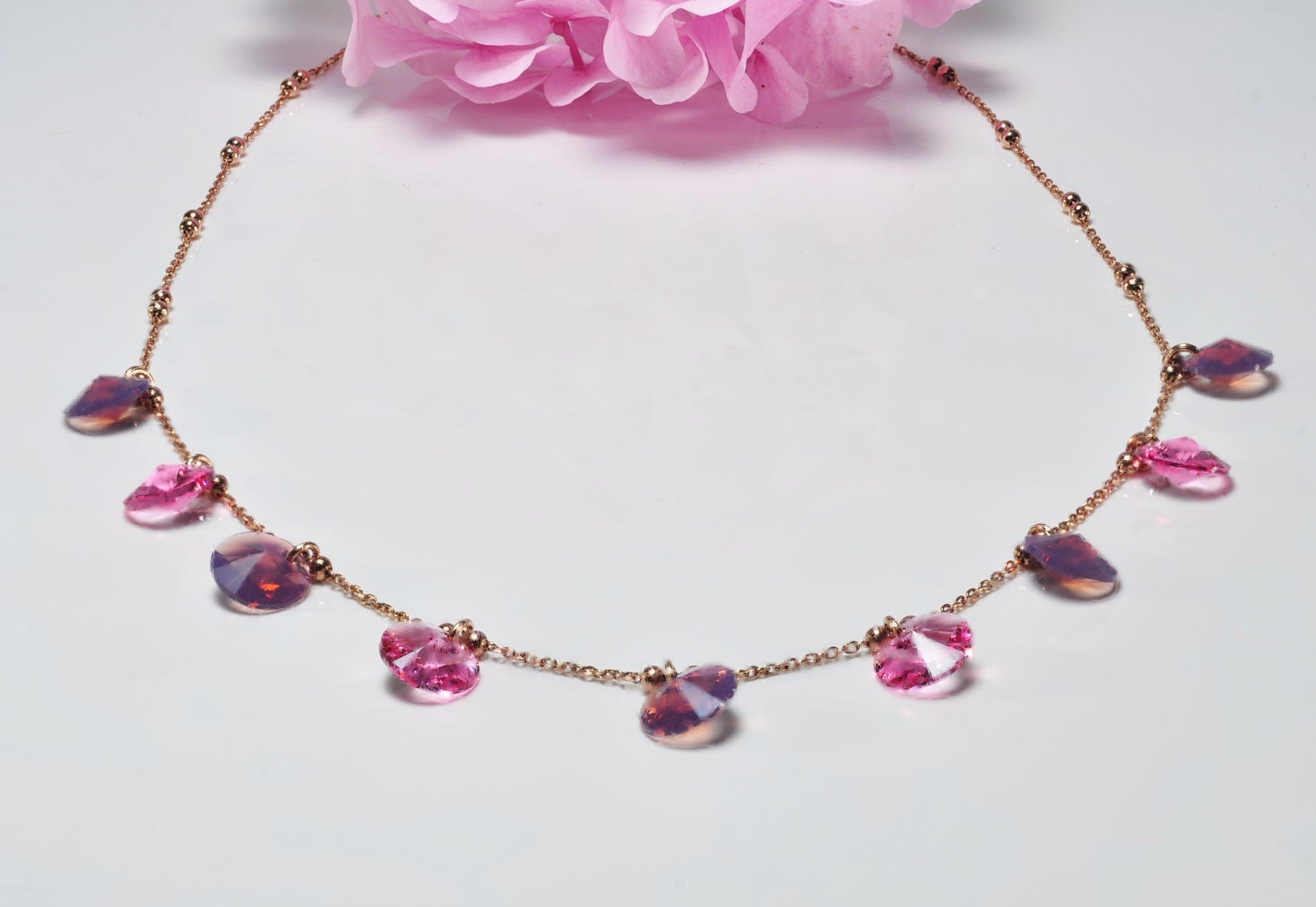 Handmade Rose Quartz and Amethyst Silver Necklace,925 Sterling Silver Genuine Authentic Necklace,Rose Quartz and Amethyst Gemstone Jewelry