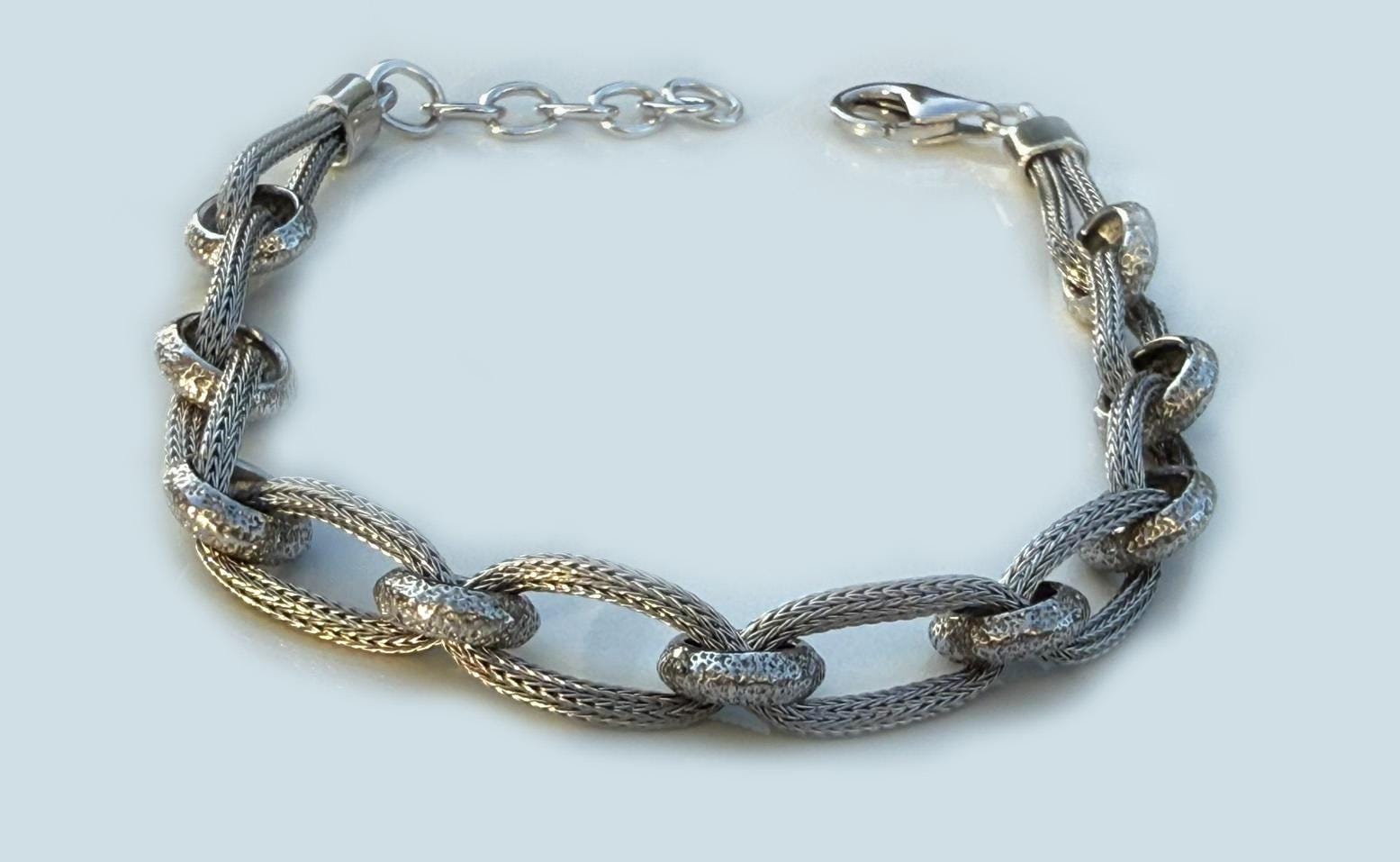 Handcrafted Sterling Silver Interwoven Link Bracelet: Elegant Silver Jewelry