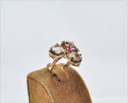 Handmade Smoky Quartz, Emerald & Ruby Silver Ring - Rose Band