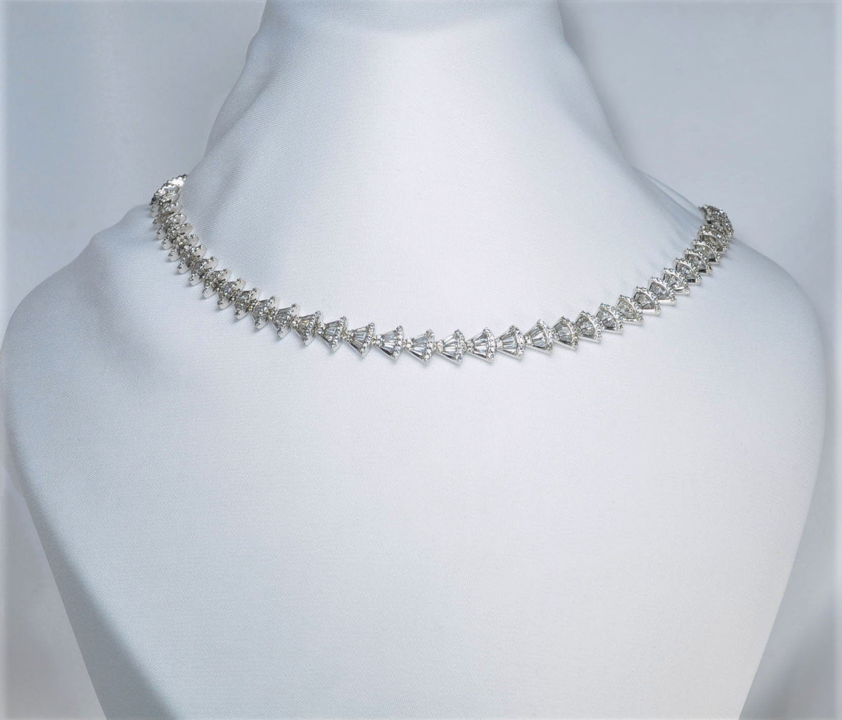 Handmade Baguette Zircon  Silver Necklace,925 Sterling Silver Authentic Baguette Zircon Necklace,Wedding Gift for Her