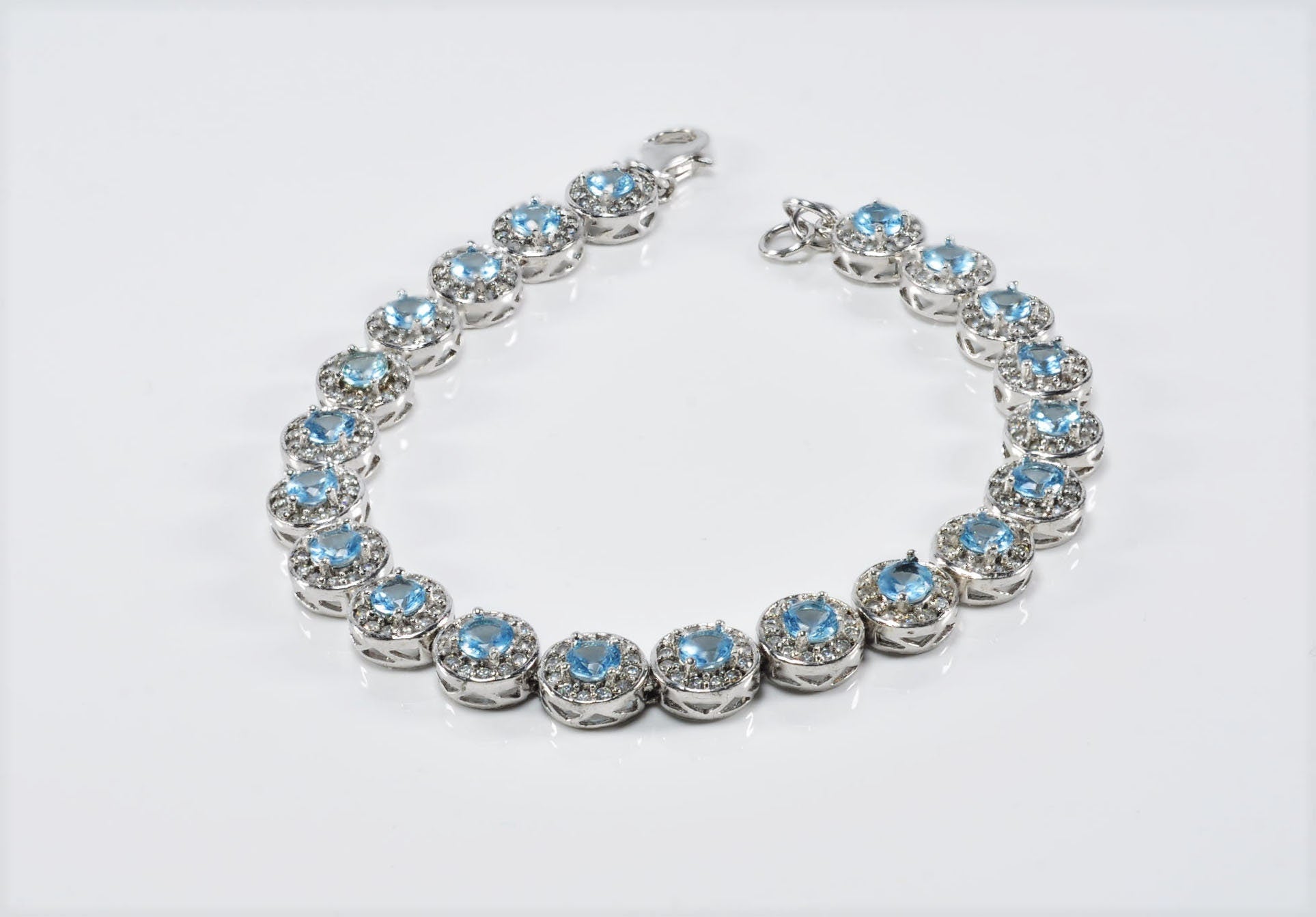 Handmade Aquamarine and Zircon 925 Sterling Silver Bracelet