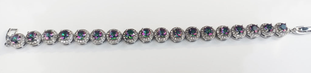 Handmade Genuine Mystic Topaz and Zircon Gemstone Silver Bracelet, Mystic Topaz and Zircon Bracelet Jewelry,Wedding Gift, Anniversary Gift