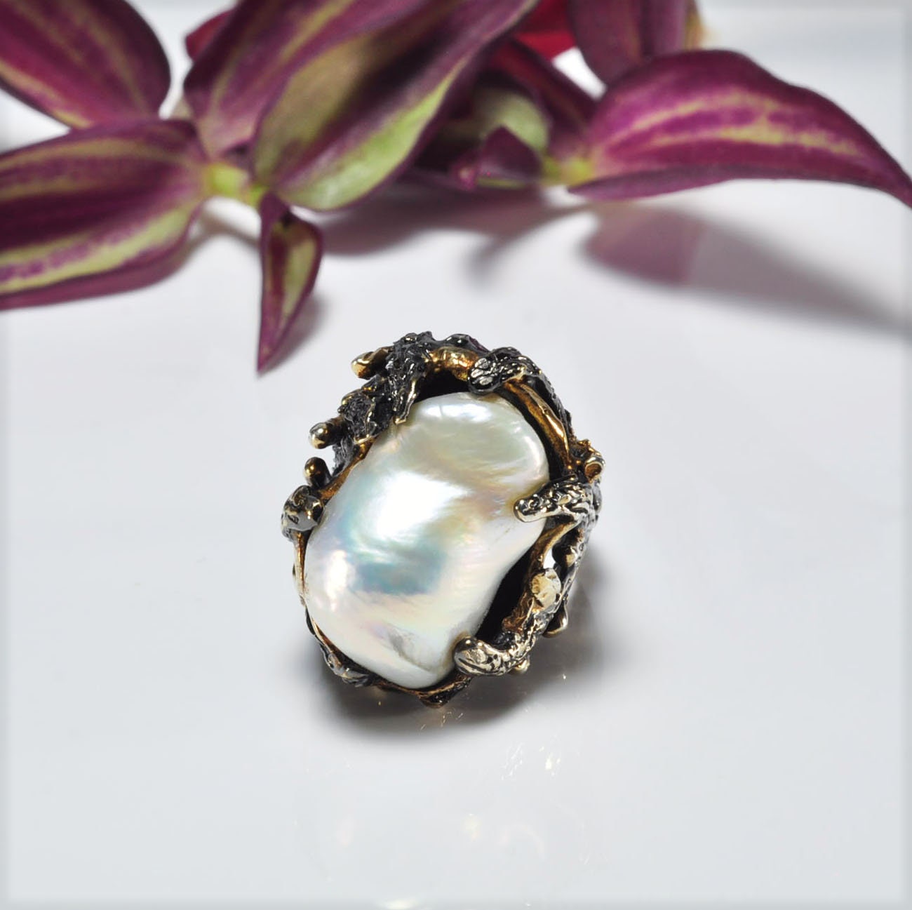 Handmade Baroque Pearl Silver Ring, Handcrafted Pearl Jewelry,Wedding Ring Gift, 925 Silver Pearl Ring,Gift for her,Gift Mom, Gift Friend