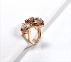 Handmade Smoky Quartz, Emerald & Ruby Silver Ring - Rose Band