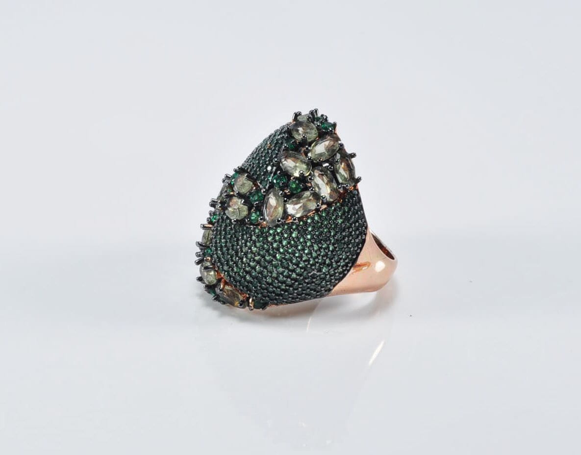 Handmade Emerald and Zircon Silver Ring, Handcrafted Emerald and Zircon Jewelry, 925 Sterling Silver Emerald and Zircon Ring,Gift for Her