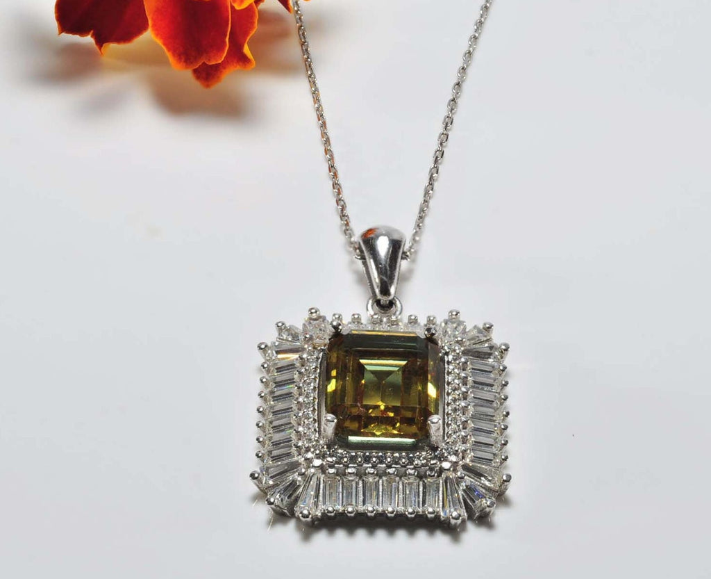Handmade Sultanite Necklace, Baguette Zircon, 925 Sterling Silver
