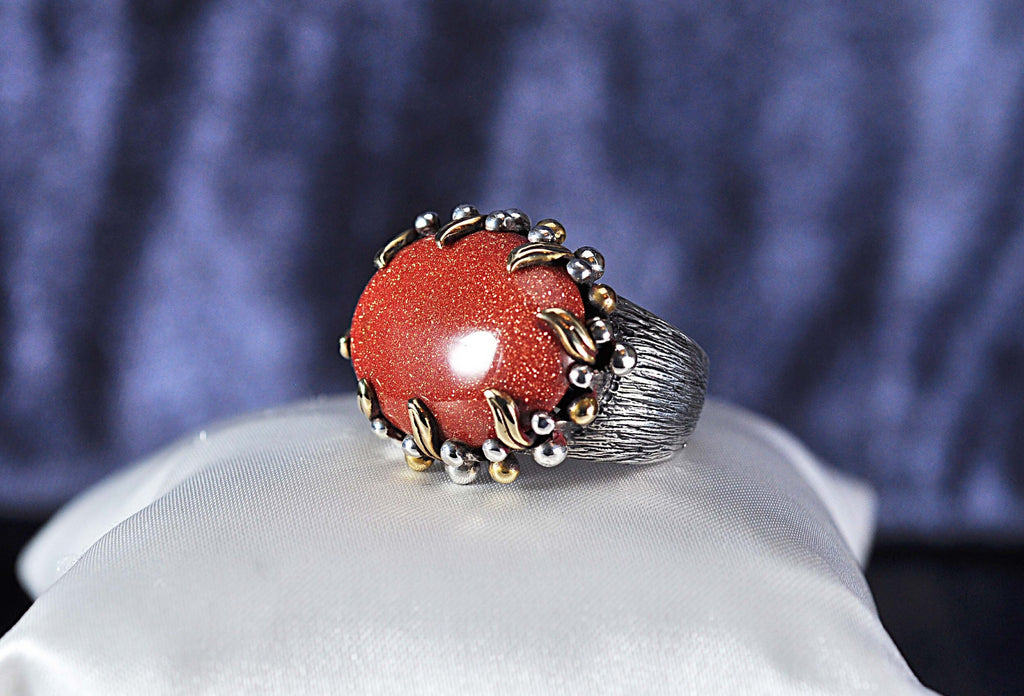 Handmade Genuine Goldstone Silver Ring, Handcrafted Goldstone Silver Ring Jewelry,Gift for Her