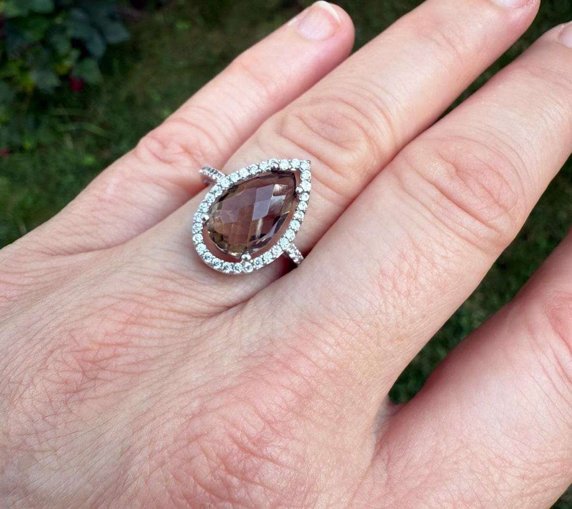 Handmade Citrine and Zircon Silver Ring: Artisan Jewelry Gift