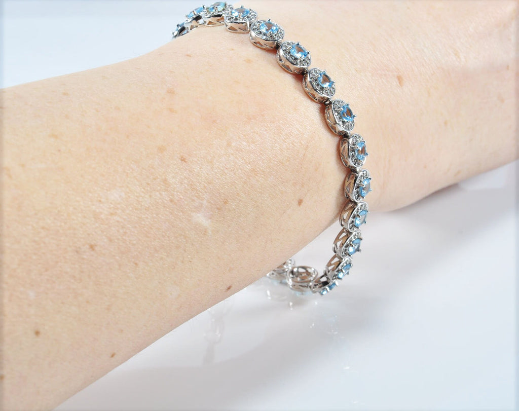 Handmade Aquamarine and Zircon 925 Sterling Silver Bracelet