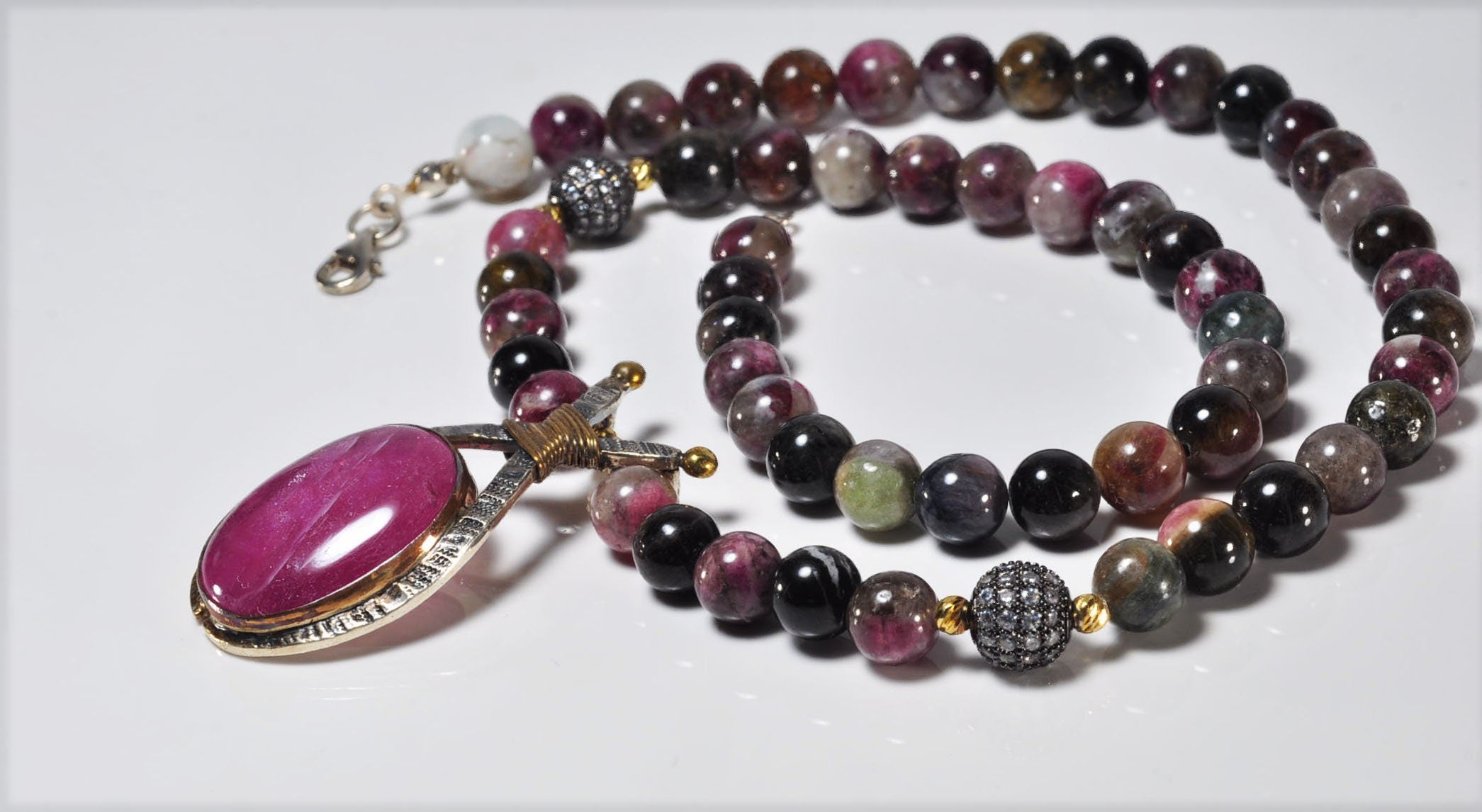 Handmade Tourmaline  Silver Necklace,925 Sterling Silver Genuine Authentic Necklace, Tourmaline  Gemstone Jewelry Gift for Her