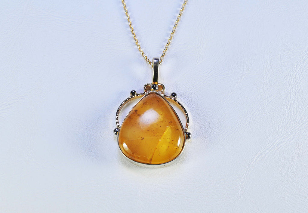 Handmade Amber Silver Necklace,925 Sterling Silver Genuine Authentic Necklace, Amber Gemstone Jewelry Gift for Her