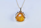 Handmade Amber Silver Necklace,925 Sterling Silver Genuine Authentic Necklace, Amber Gemstone Jewelry Gift for Her