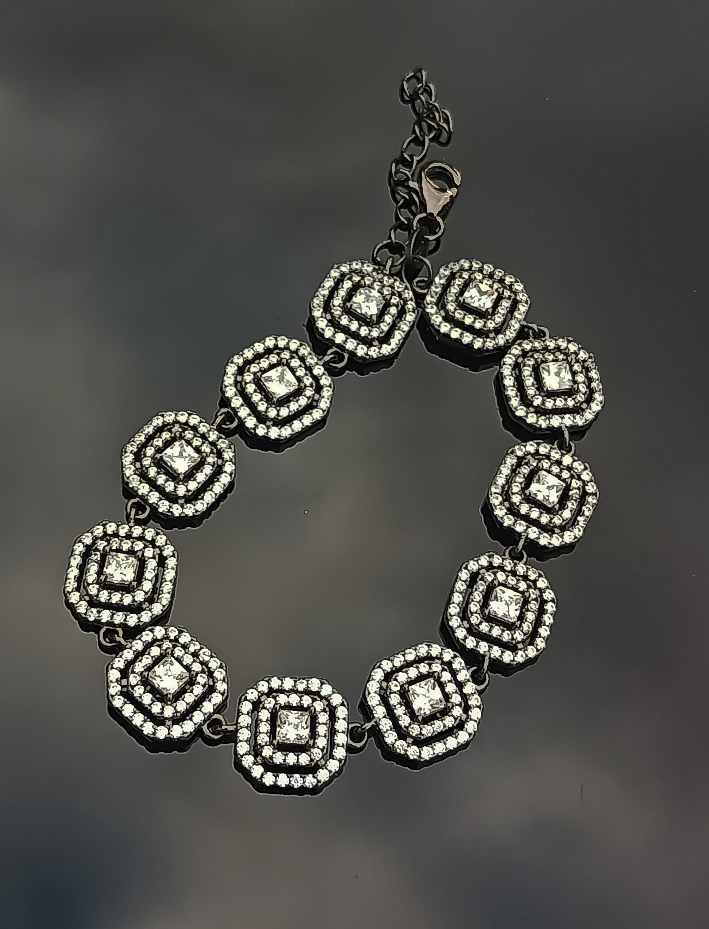 Handmade Zircon Gemstone Bracelet: Black Silver Jewelry Gift