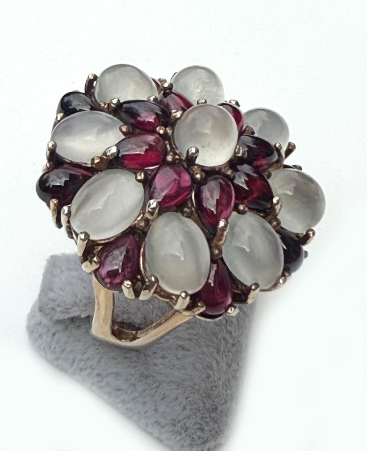 Handmade Garnet and Moonstone Sterling Silver Ring
