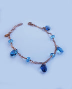 Handmade Genuine Aquamarine Rose Silver Bracelet, Handcrafted Aquamarine Bracelet Jewelry,Anniversary Gift for her